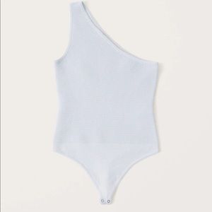 Abercrombie One Shoulder Ribbed Bodysuit - White, Size Large